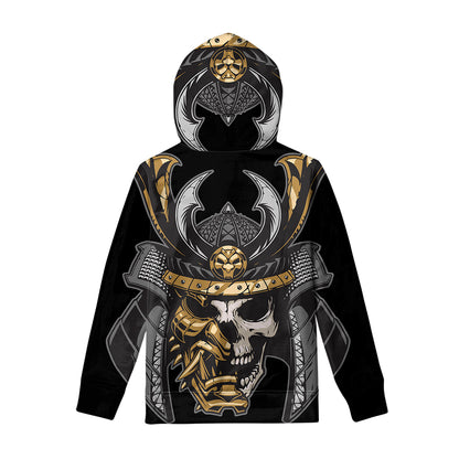 Black Samurai Skull Print Pullover Hoodie