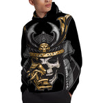 Black Samurai Skull Print Pullover Hoodie