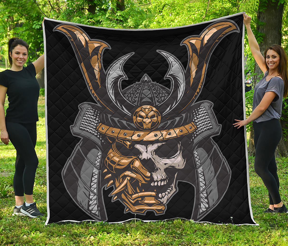 Black Samurai Skull Print Quilt