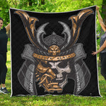 Black Samurai Skull Print Quilt