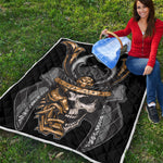 Black Samurai Skull Print Quilt