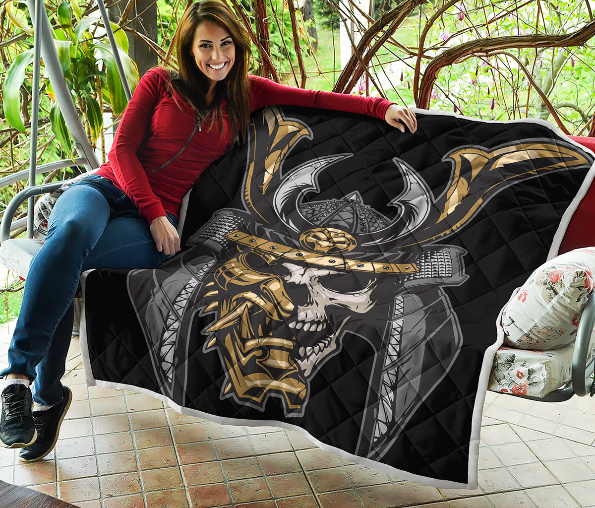 Black Samurai Skull Print Quilt