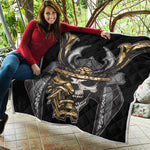 Black Samurai Skull Print Quilt