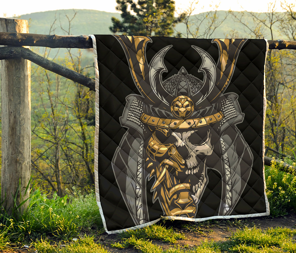 Black Samurai Skull Print Quilt