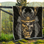 Black Samurai Skull Print Quilt