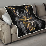 Black Samurai Skull Print Quilt