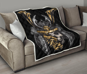 Black Samurai Skull Print Quilt