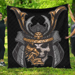 Black Samurai Skull Print Quilt