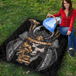 Black Samurai Skull Print Quilt