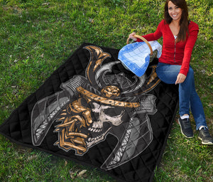 Black Samurai Skull Print Quilt