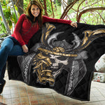 Black Samurai Skull Print Quilt