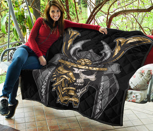 Black Samurai Skull Print Quilt