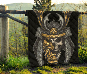 Black Samurai Skull Print Quilt