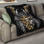 Black Samurai Skull Print Quilt