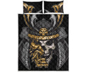 Black Samurai Skull Print Quilt Bed Set
