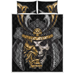 Black Samurai Skull Print Quilt Bed Set
