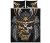 Black Samurai Skull Print Quilt Bed Set