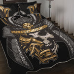Black Samurai Skull Print Quilt Bed Set