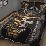 Black Samurai Skull Print Quilt Bed Set