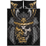 Black Samurai Skull Print Quilt Bed Set