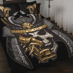 Black Samurai Skull Print Quilt Bed Set