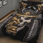 Black Samurai Skull Print Quilt Bed Set