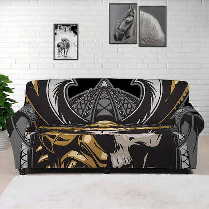 Black Samurai Skull Print Sofa Cover