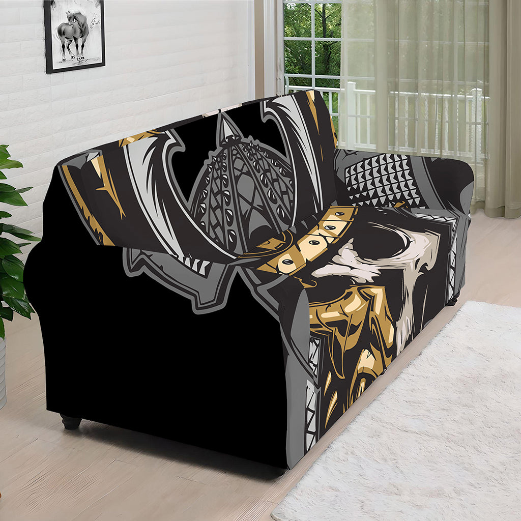 Black Samurai Skull Print Sofa Cover