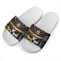 Black Samurai Skull Print White Slide Sandals