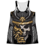 Black Samurai Skull Print Women's Racerback Tank Top