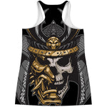 Black Samurai Skull Print Women's Racerback Tank Top
