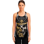 Black Samurai Skull Print Women's Racerback Tank Top