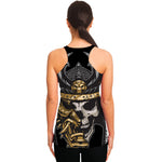 Black Samurai Skull Print Women's Racerback Tank Top