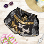 Black Samurai Skull Print Women's Shorts
