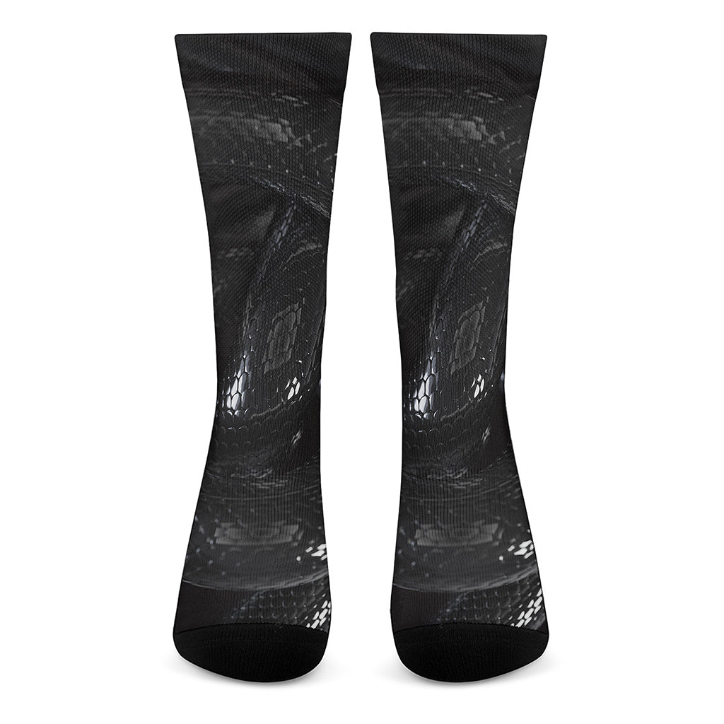 Black Snake Print Crew Socks