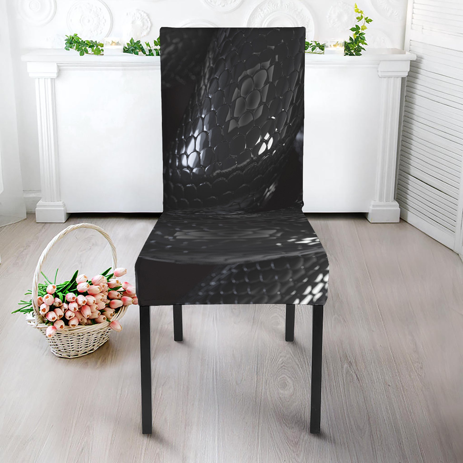 Black Snake Print Dining Chair Slipcover