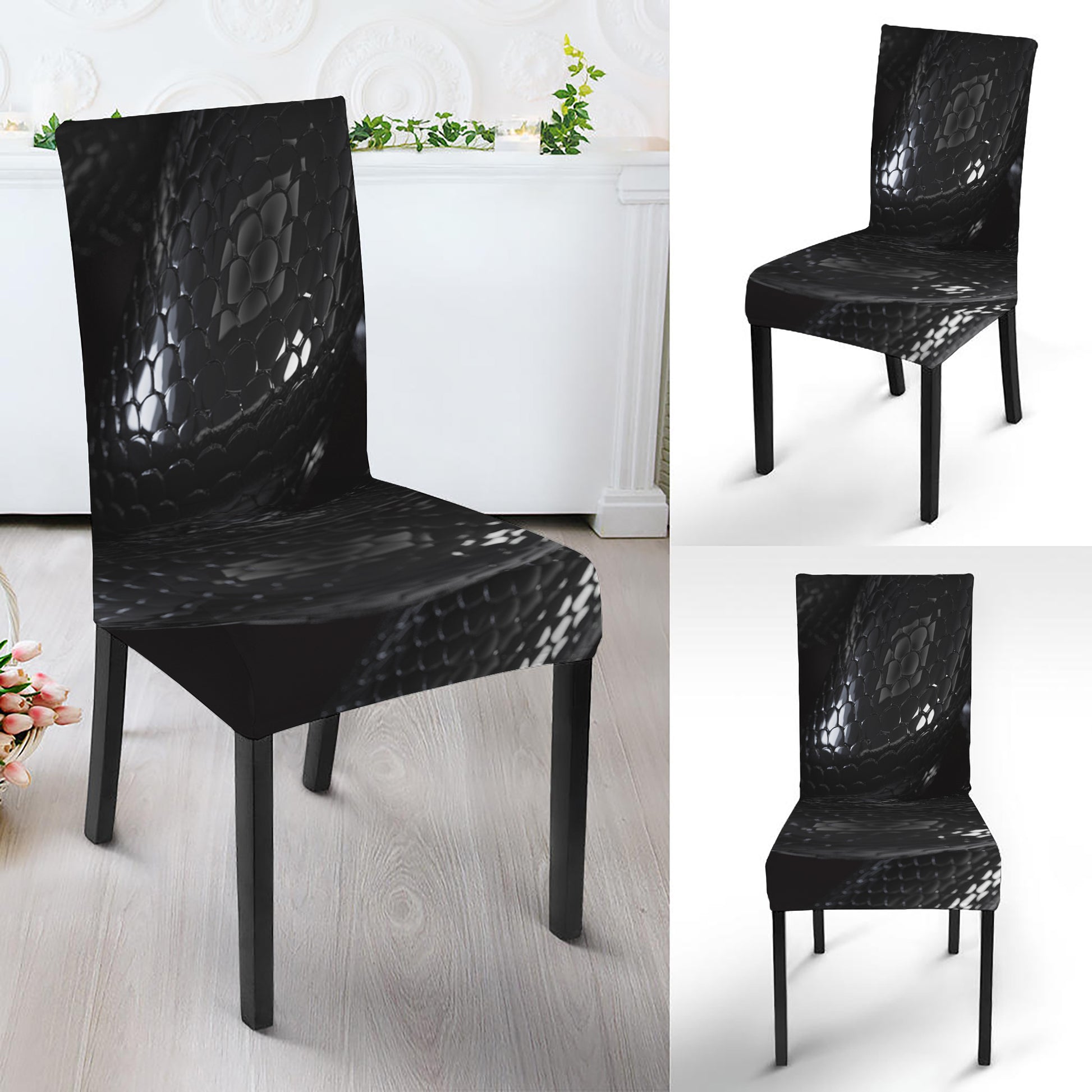 Black Snake Print Dining Chair Slipcover