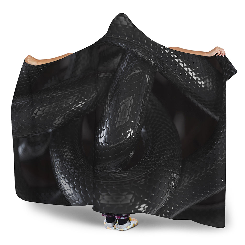 Black Snake Print Hooded Blanket