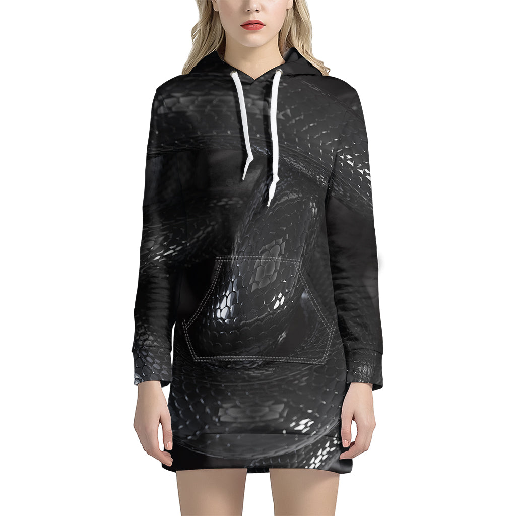 Black Snake Print Hoodie Dress