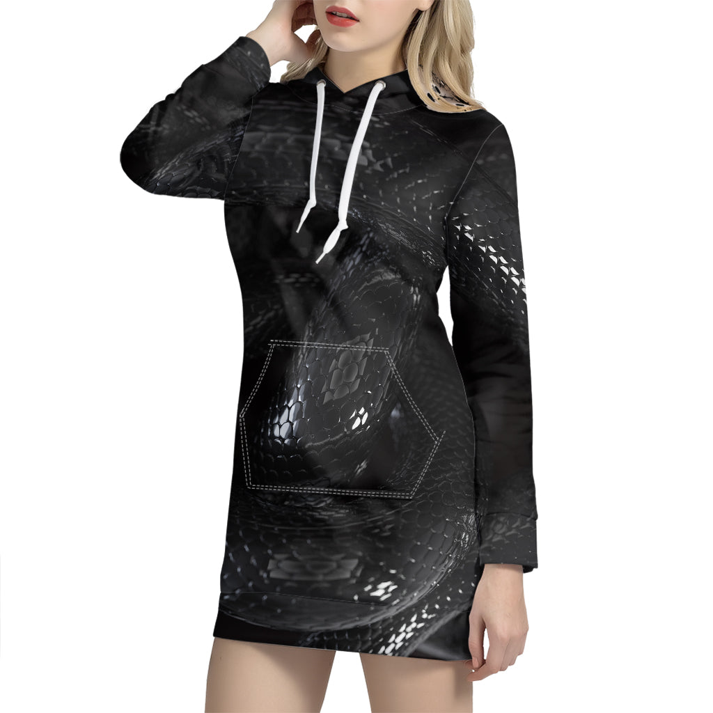 Black Snake Print Hoodie Dress