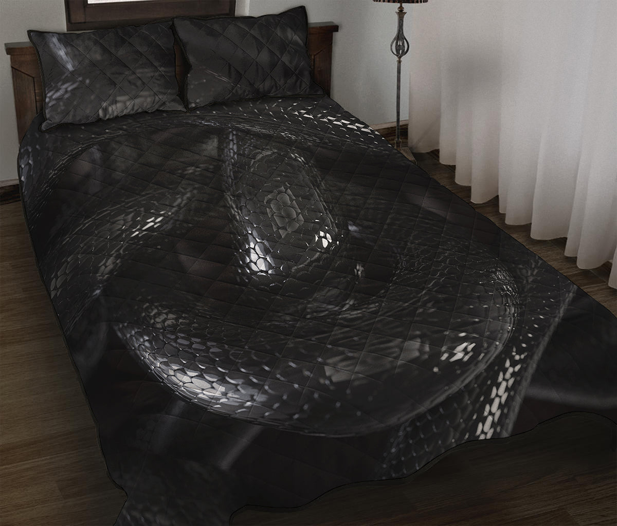Black Snake Print Quilt Bed Set