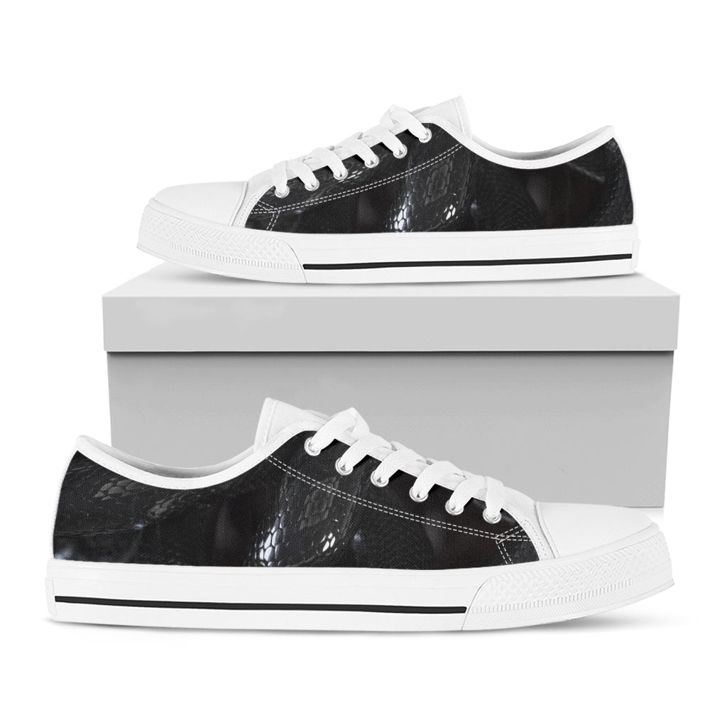 Black Snake Print White Low Top Shoes