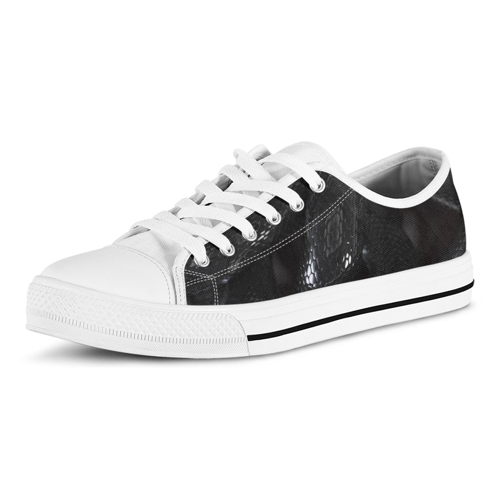 Black Snake Print White Low Top Shoes