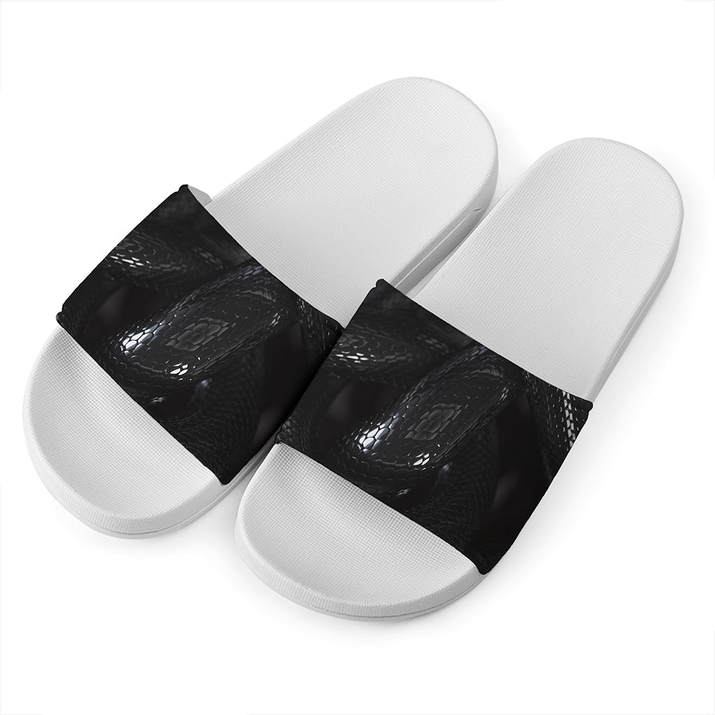 Black Snake Print White Slide Sandals