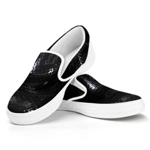 Black Snake Print White Slip On Shoes