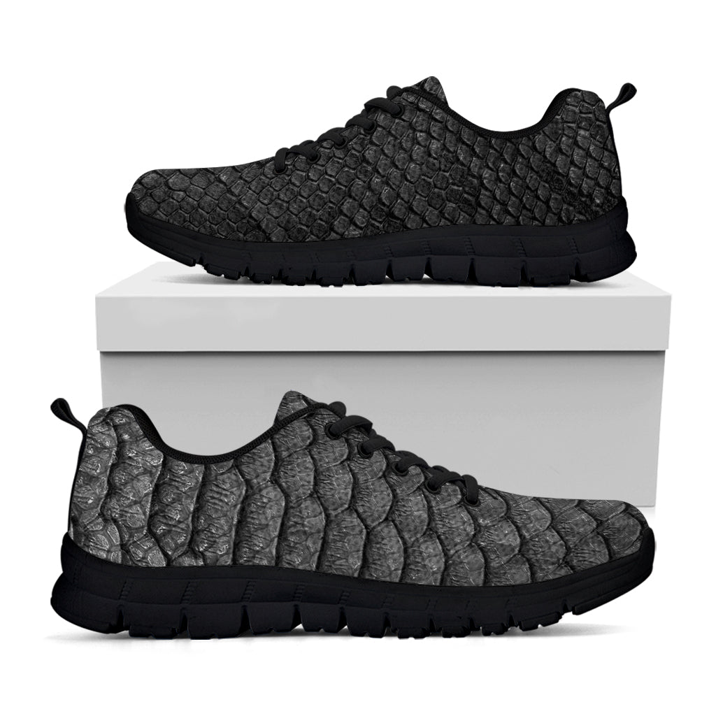 Black Snakeskin Print Black Sneakers