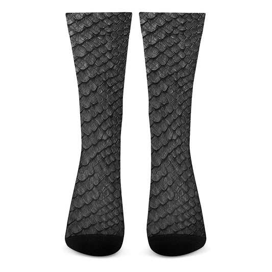 Black Snakeskin Print Crew Socks