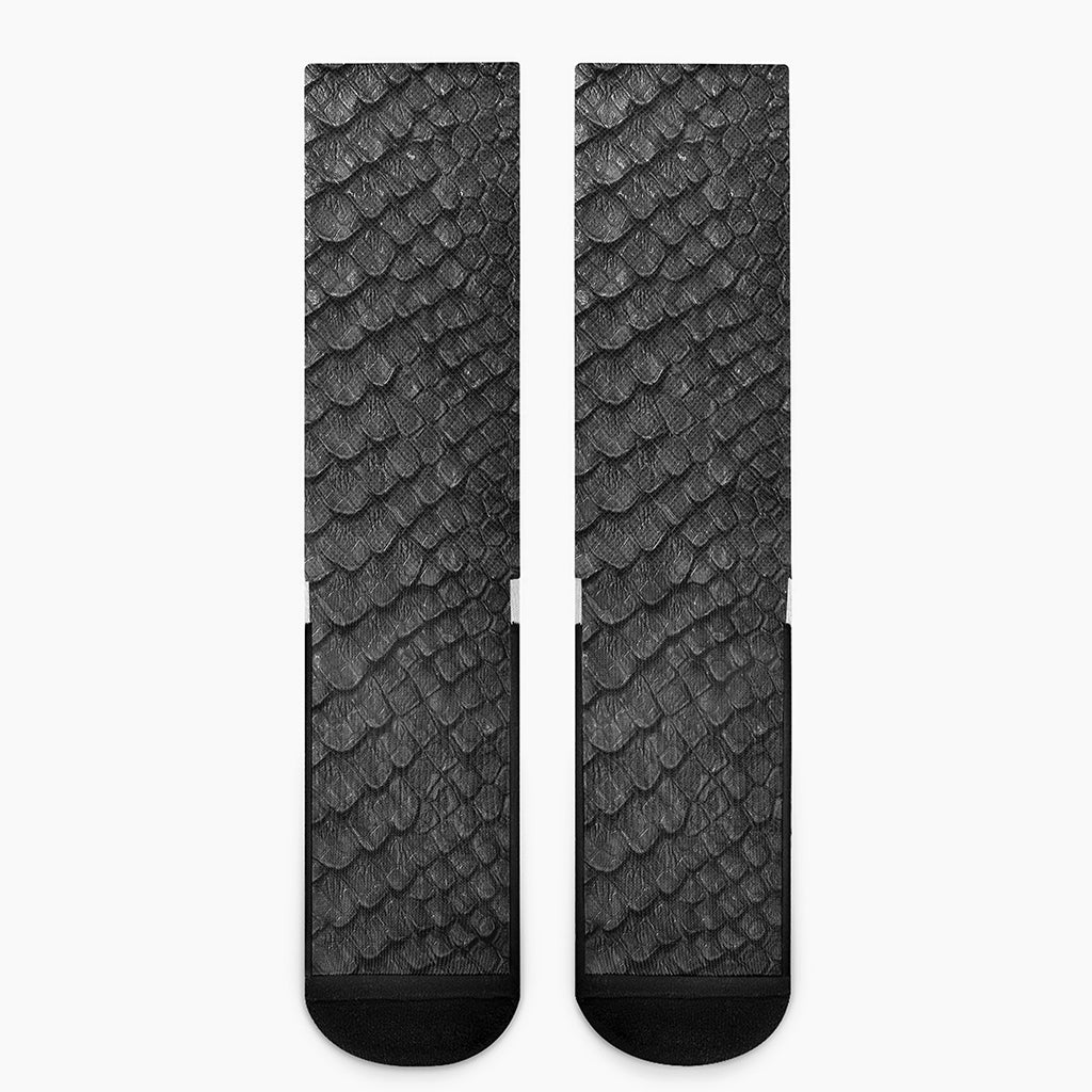 Black Snakeskin Print Crew Socks