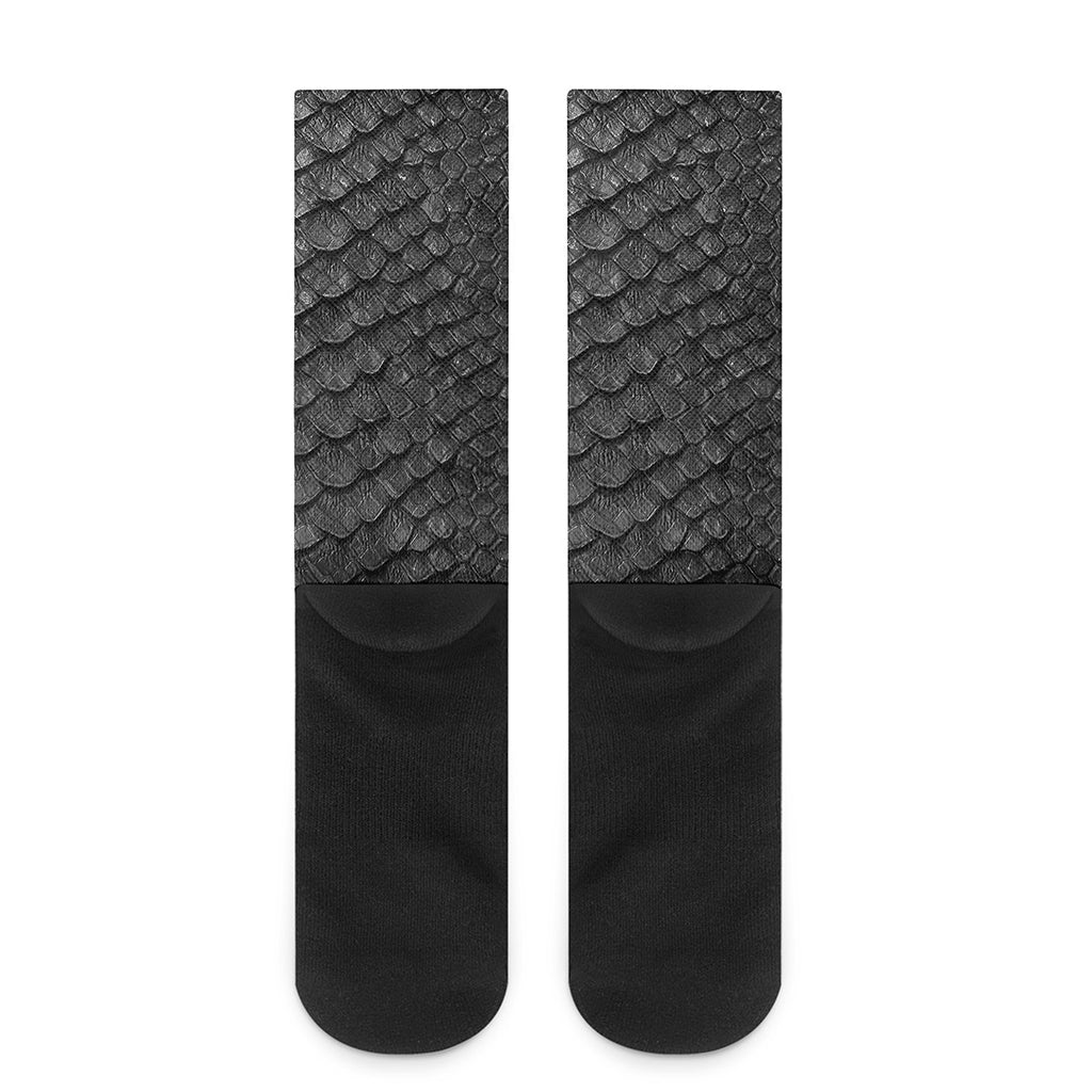 Black Snakeskin Print Crew Socks