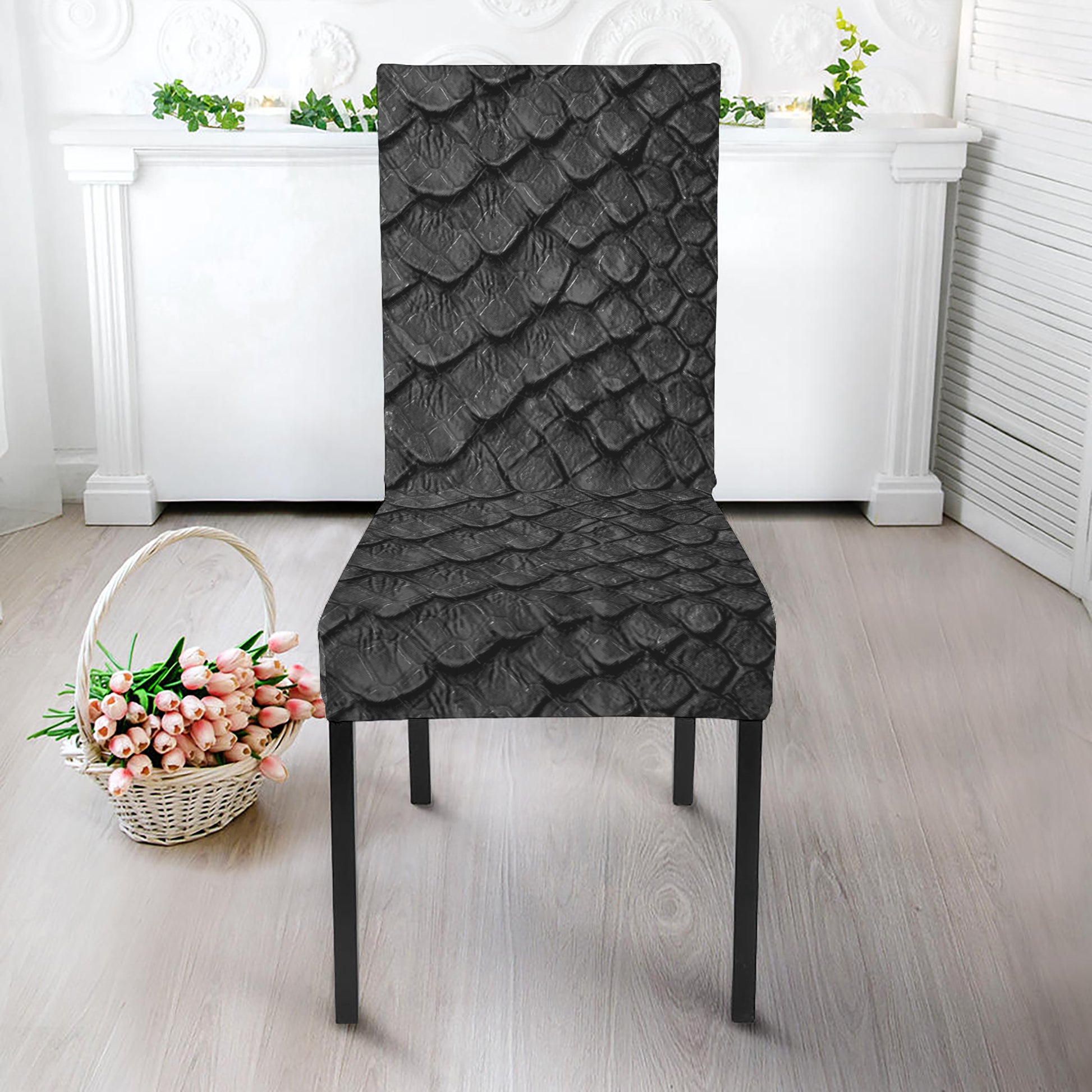 Black Snakeskin Print Dining Chair Slipcover